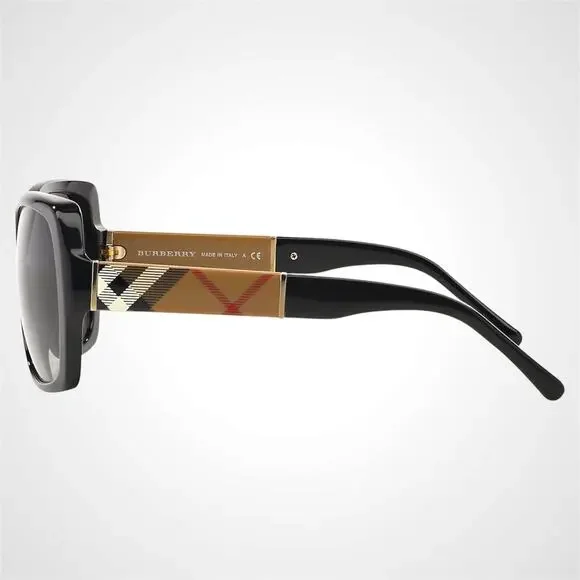 New Burberry Sunglasses Black Square Frames Checkered Arms Gradient BURBERRY